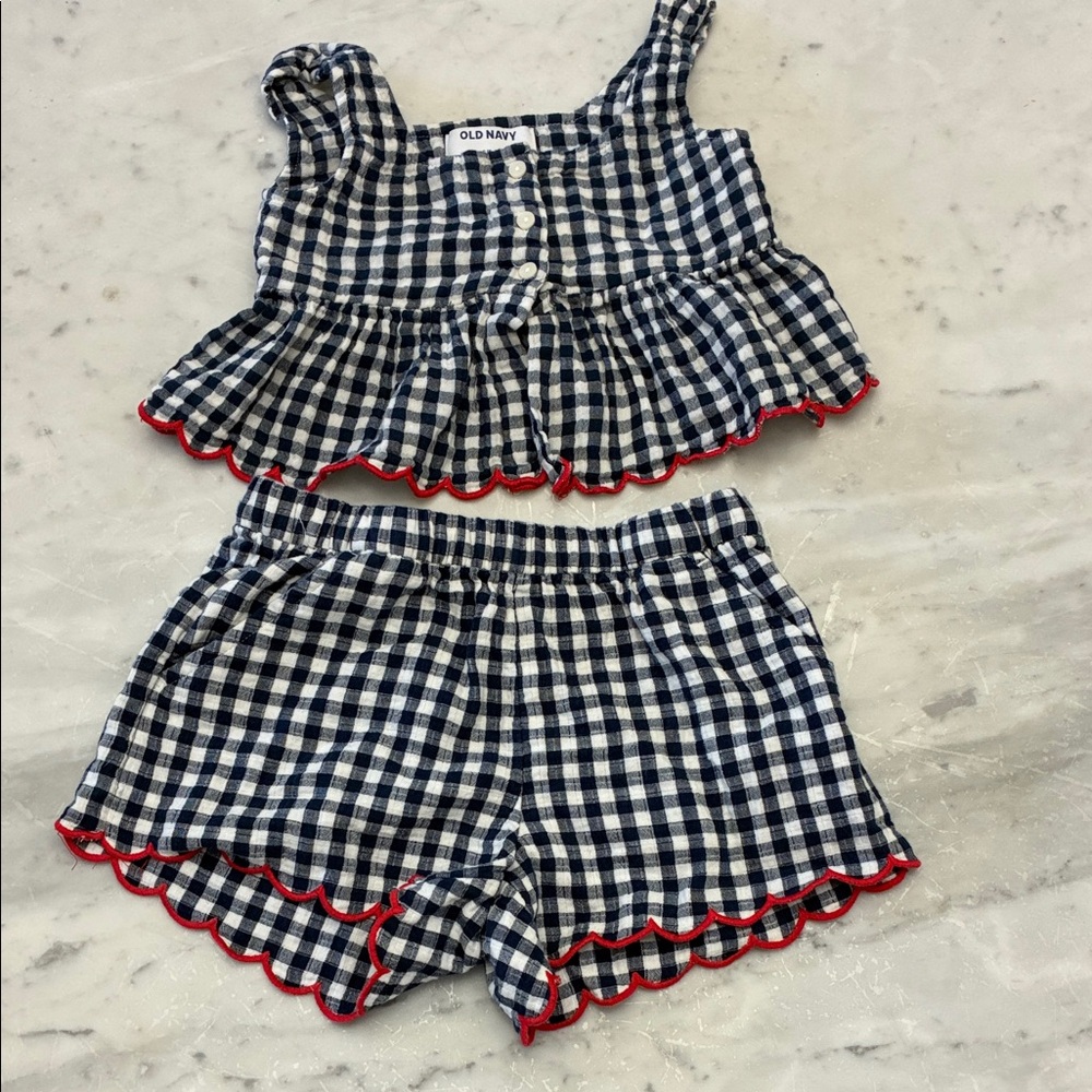 Old Navy Navy and White Checkered Outfit